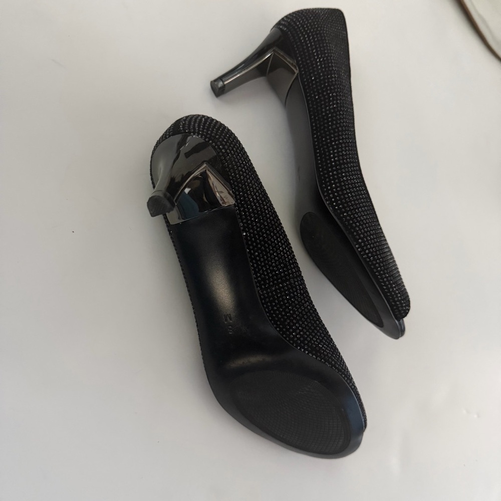 Vaneli Black Crystal Peep Toe Heels – Size 8W – Elegant Dress Pumps - Picture 2 of 8